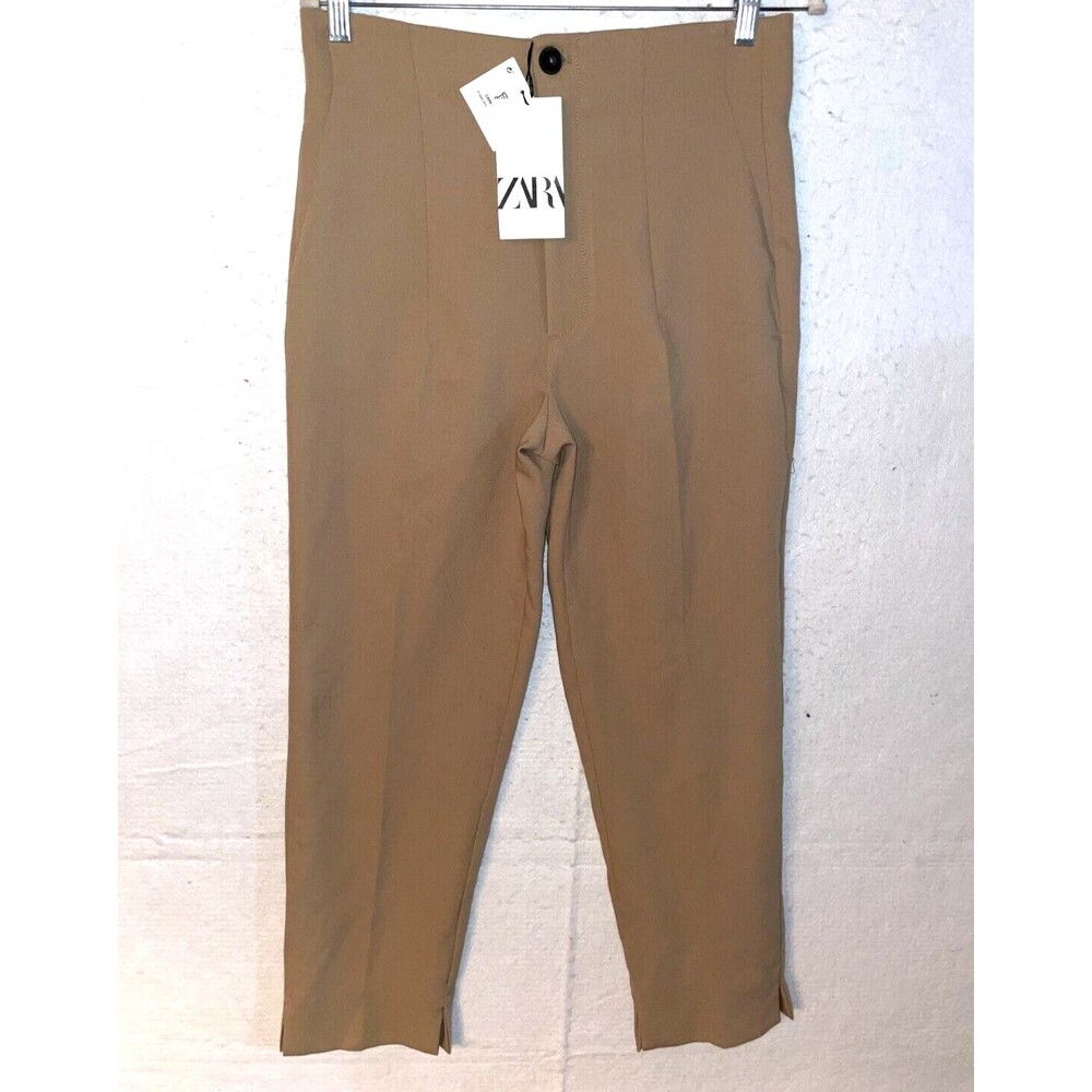 ZARA WOMEN'S sz 8 HIGH-RISE Slim fit PANTS CAMEL 40 Beige Straight leg NWT NEW